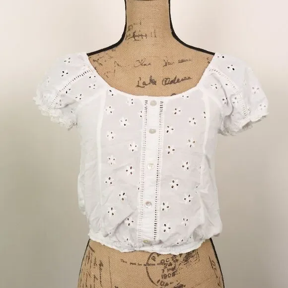 Aeropostale Eyelet Peasant Top S - Picture 3 of 8